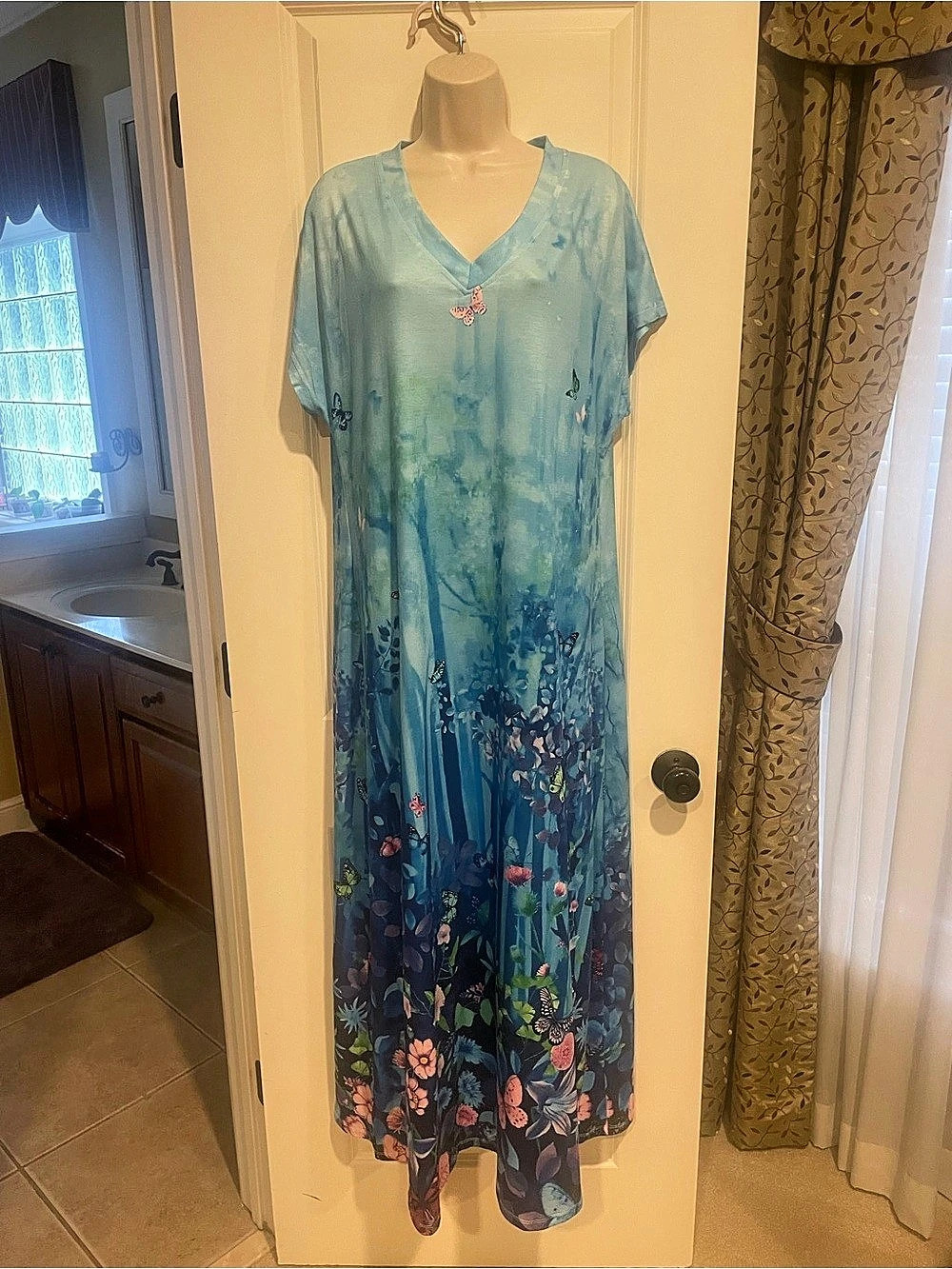 ShallWe Floral Maxi Dress in Blue & Green Size Large NWT